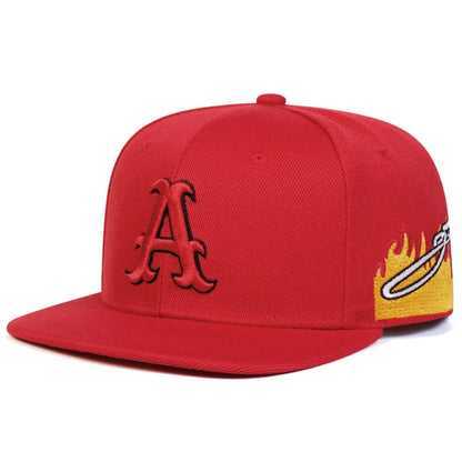 A Letter Flame Embroidery Snapback Cap