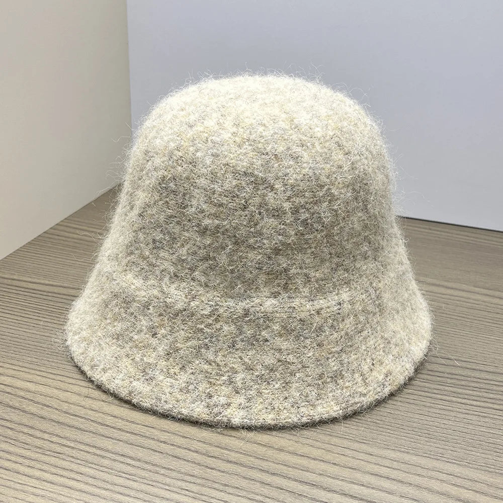Wool Blend Knitted Plush Winter Bucket Hat