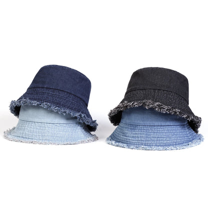 Unisex Denim Cutout Edge Casual Bucket Hat