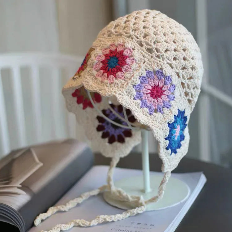 Japanese Handmade Crochet Flower Retro Knitted Bucket Hat