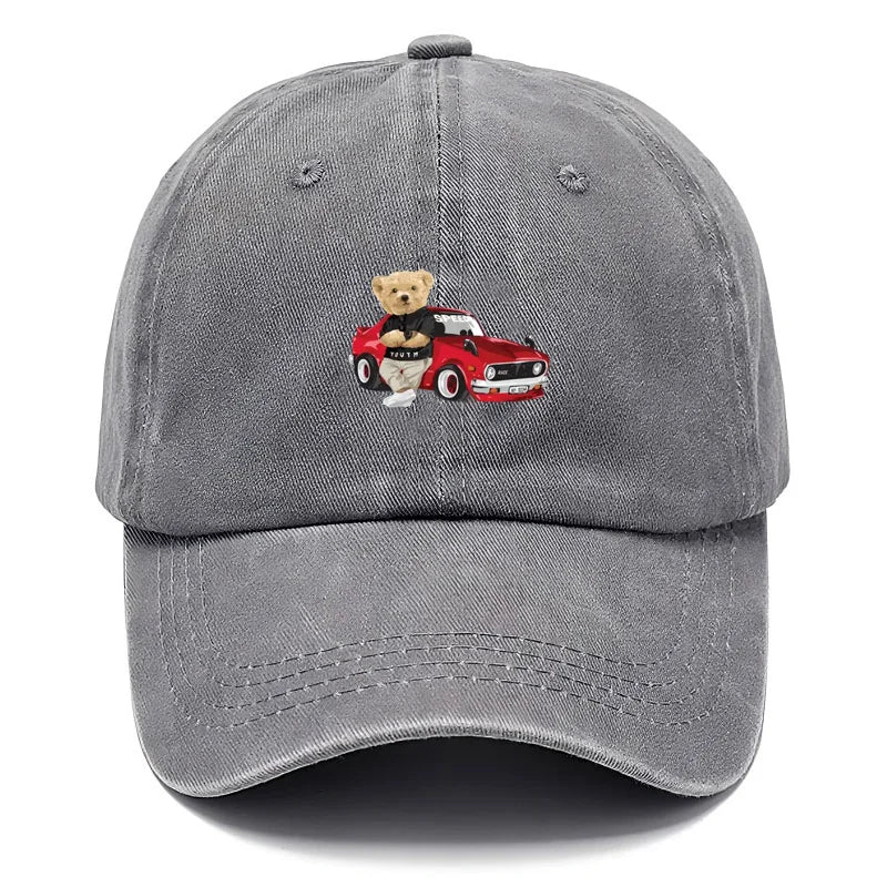 Vintage Washed Cotton Teddy Bear Pattern Baseball Cap