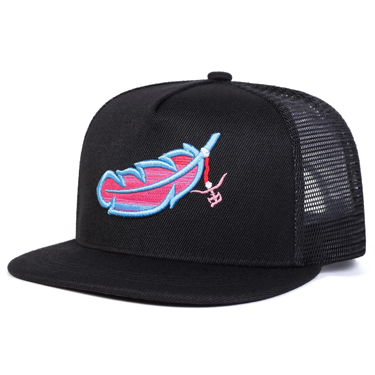 Unisex Colorful Feather Embroidery Hip-hop Net Hats