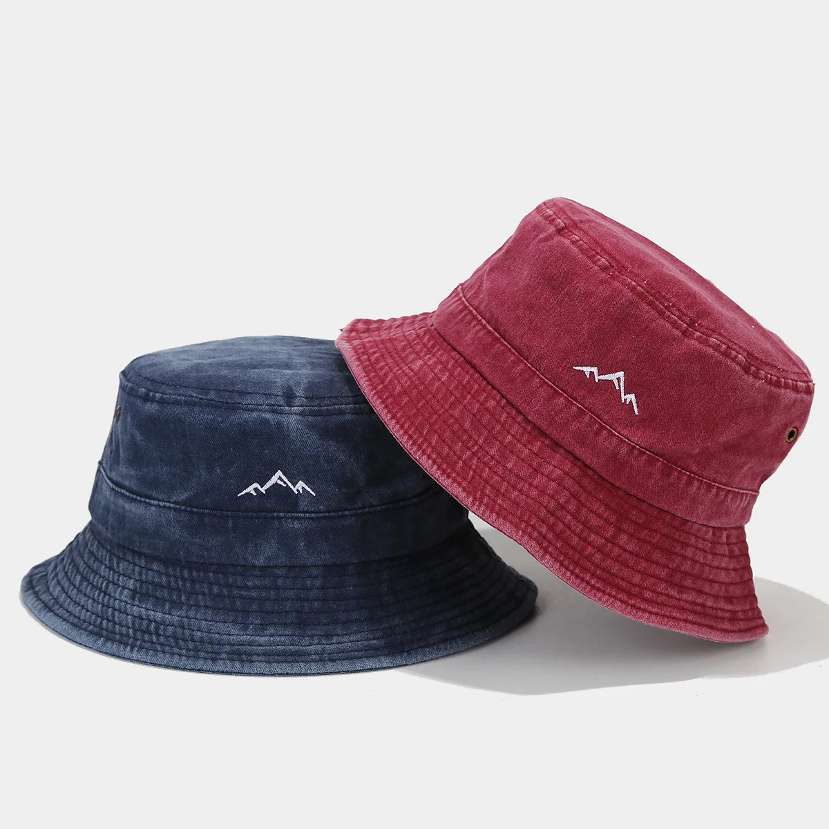 Vintage Mountain Embroidery Outdoor Hiking Bucket Hat