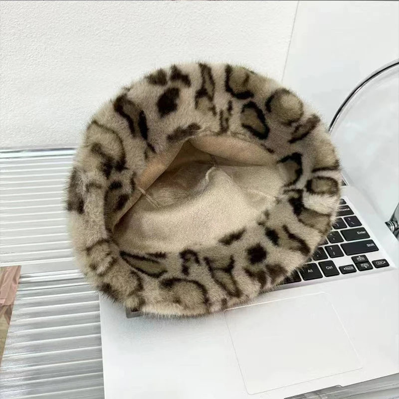 Luxury Fluffy Leopard Faux Fur Bucket Hat