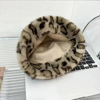 Luxury Fluffy Leopard Faux Fur Bucket Hat