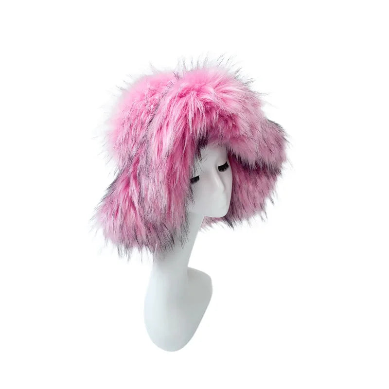 Fluffy Faux Fur Y2K Winter Bucket Hat