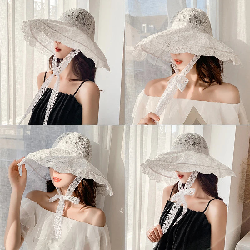 Elegant Lace Wide Brim Bucket Hat