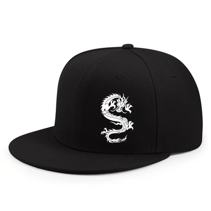 Dragon White Print Baseball Snapback Cap