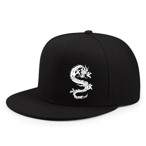 Dragon White Print Baseball Snapback Cap