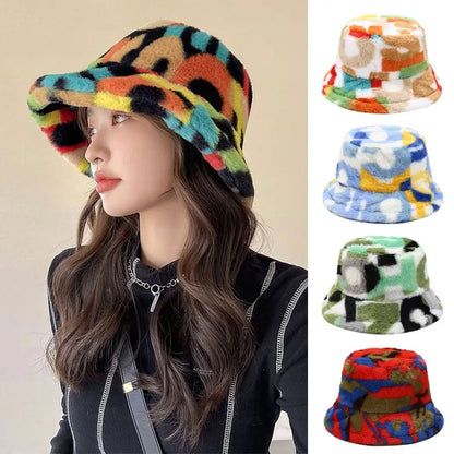 Winter Fluffy Fur Thickened Windproof Warm Bucket Hat Women Men