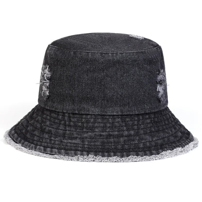 Unisex Solid Color Distressed Cowboy Bucket Hats