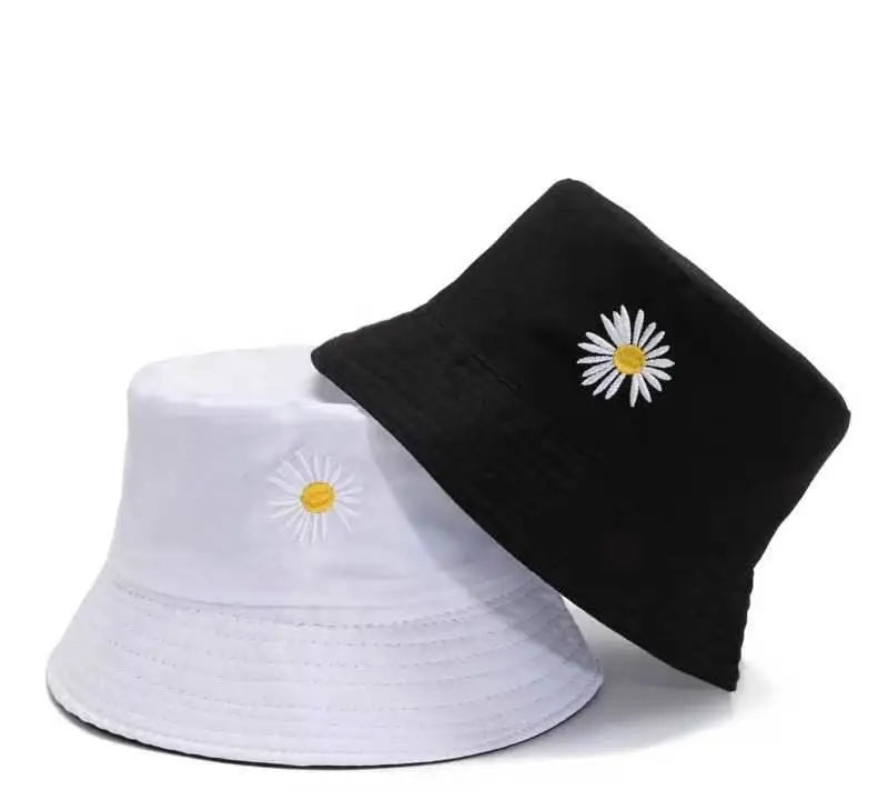 Korean Daisy Embroidery Bucket Hats Unisex