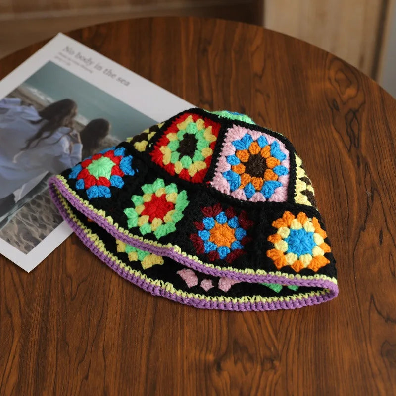 Y2K Kawaii Gothic Flower Knitted Bucket Hat