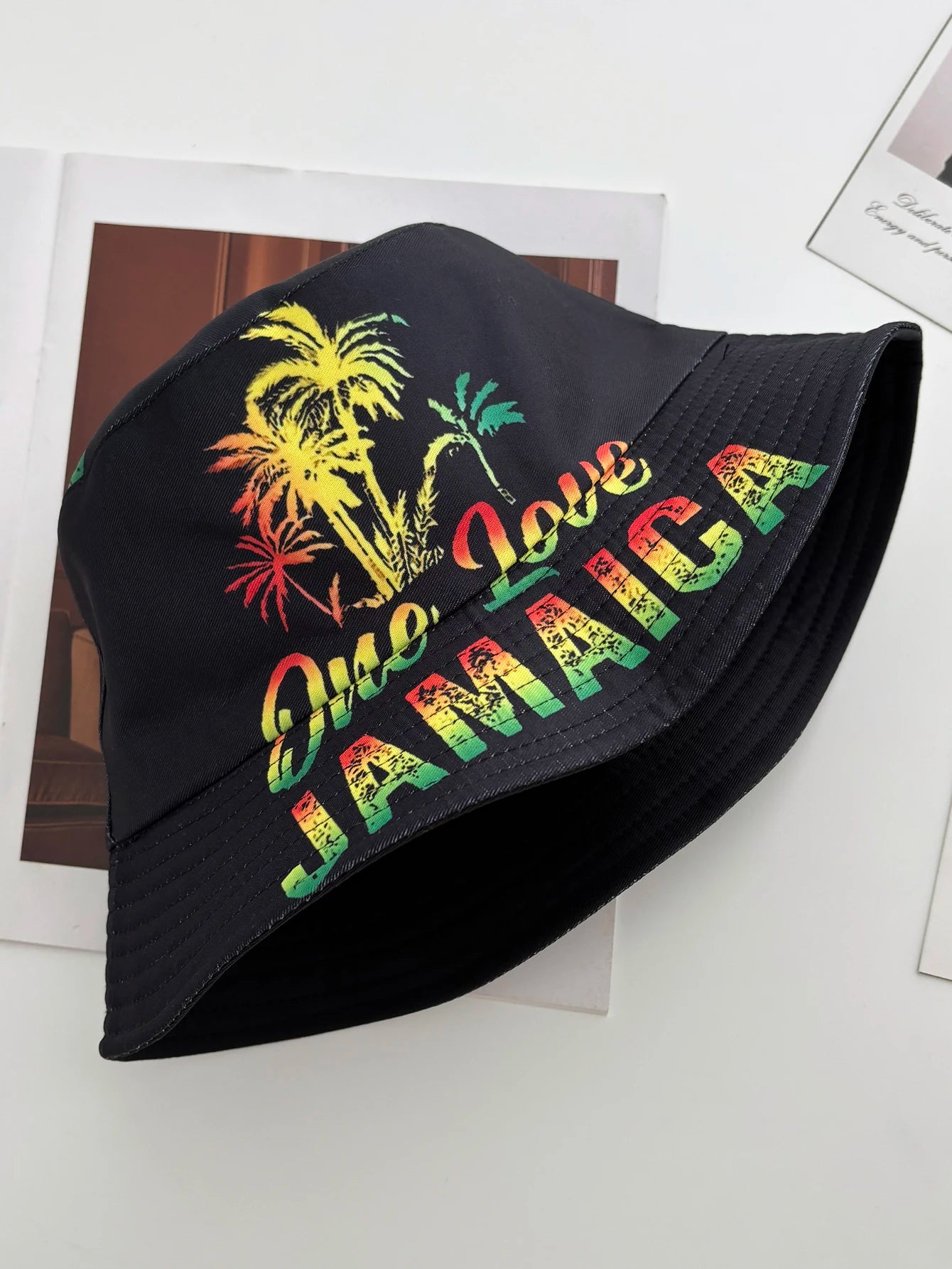 Unisex Fashion New Summer Reversible Black White Coconut Tree Printed Fisherman Caps