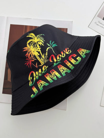 Unisex Fashion New Summer Reversible Black White Coconut Tree Printed Fisherman Caps