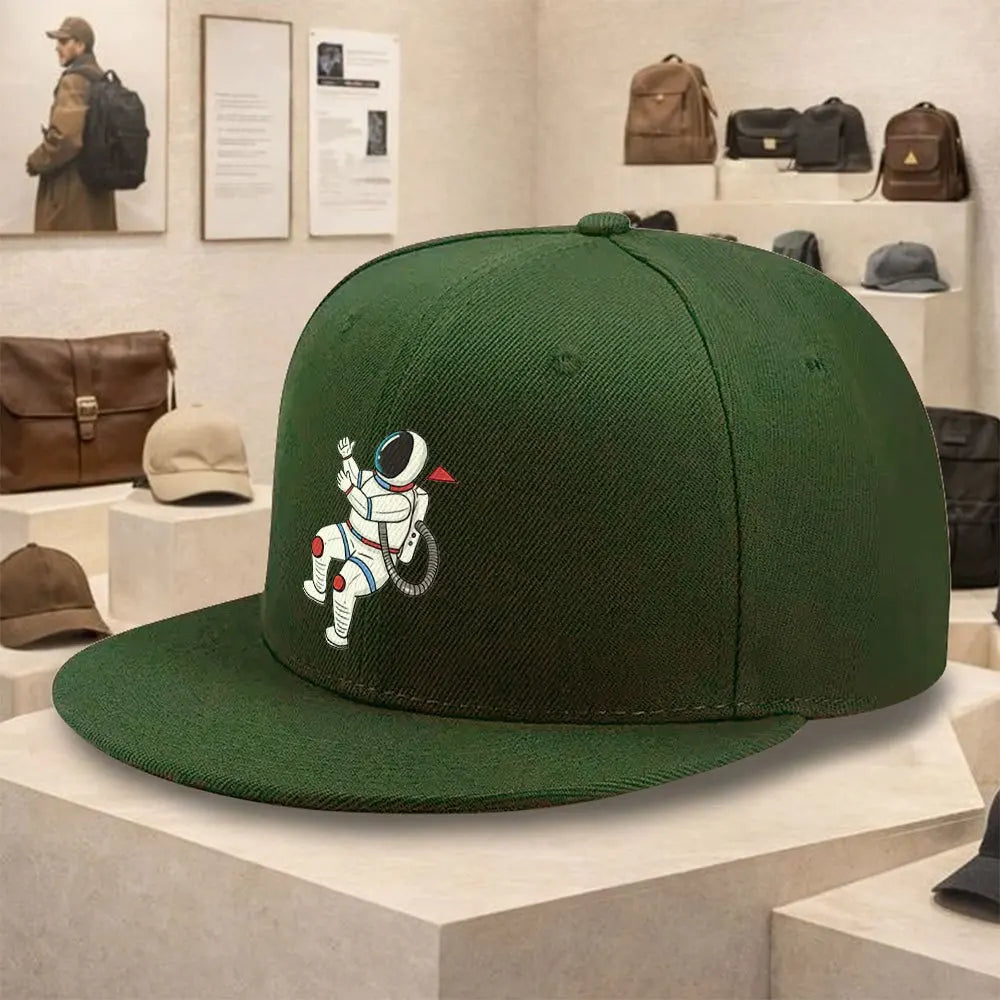 Astronaut Floating Graphic Flat Brim Snapback Cap