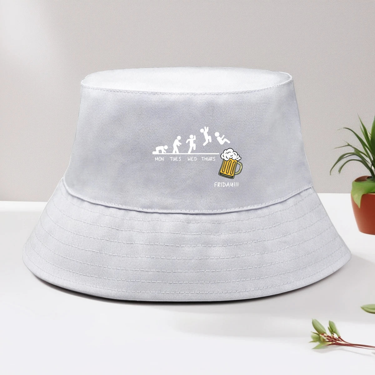 Friday With Beer Solid Color Foldable Bucket Hat