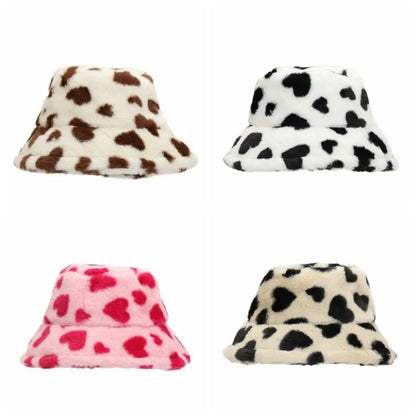 Cute Faux Fur Fluffy Love Heart Bucket Hat