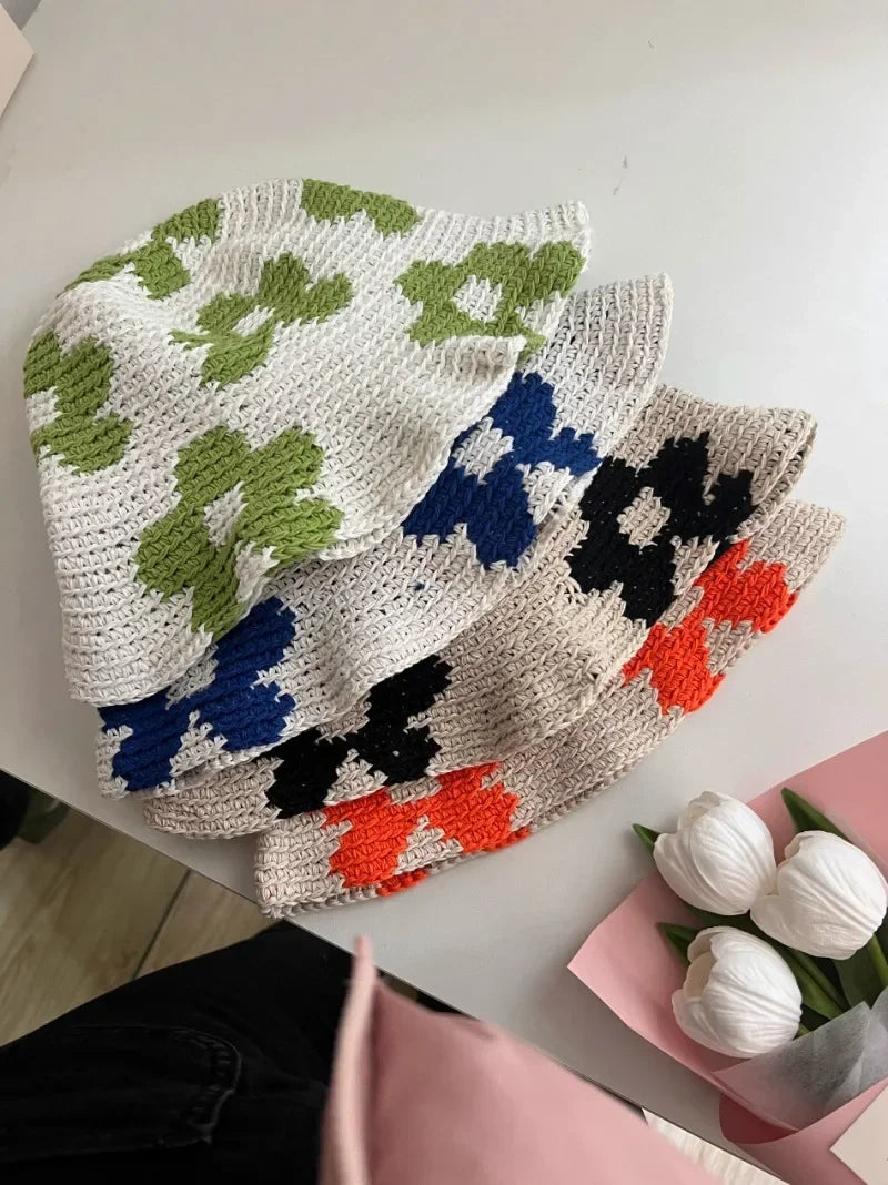 Korean Flower Cotton Crochet Sun Bucket Hat
