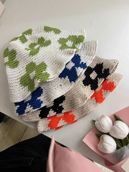 Korean Flower Cotton Crochet Sun Bucket Hat