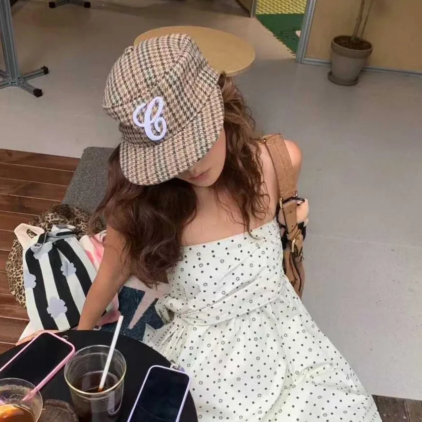 Retro Flat Top Embroidered Letter Hats