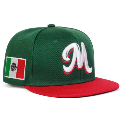 M Embroidery Mexican Flag Mesh Snapback Cap