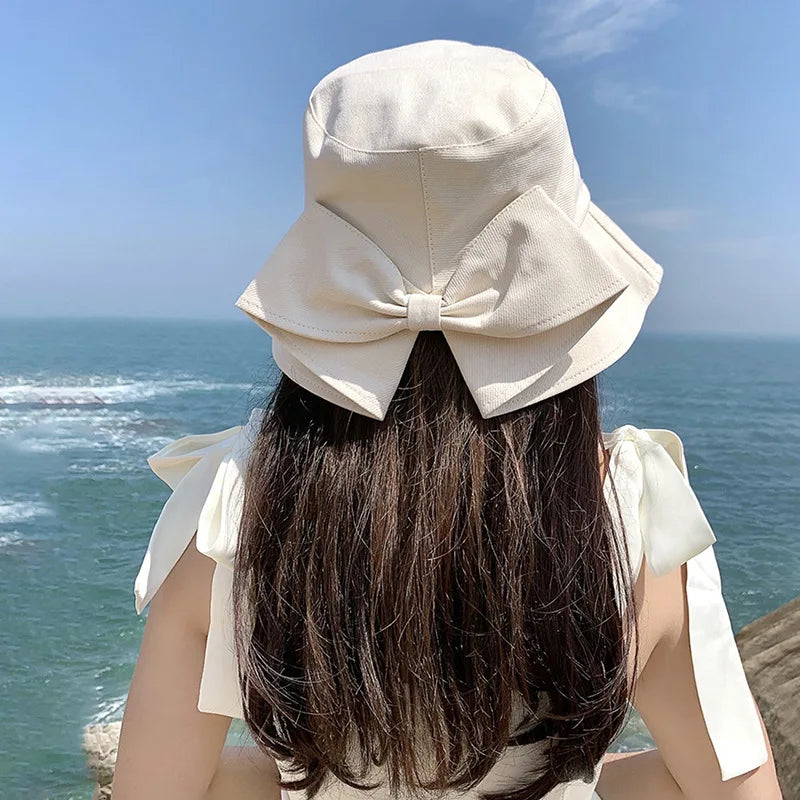 Women Big Bowknot Wide Brim Panama Bucket Hat