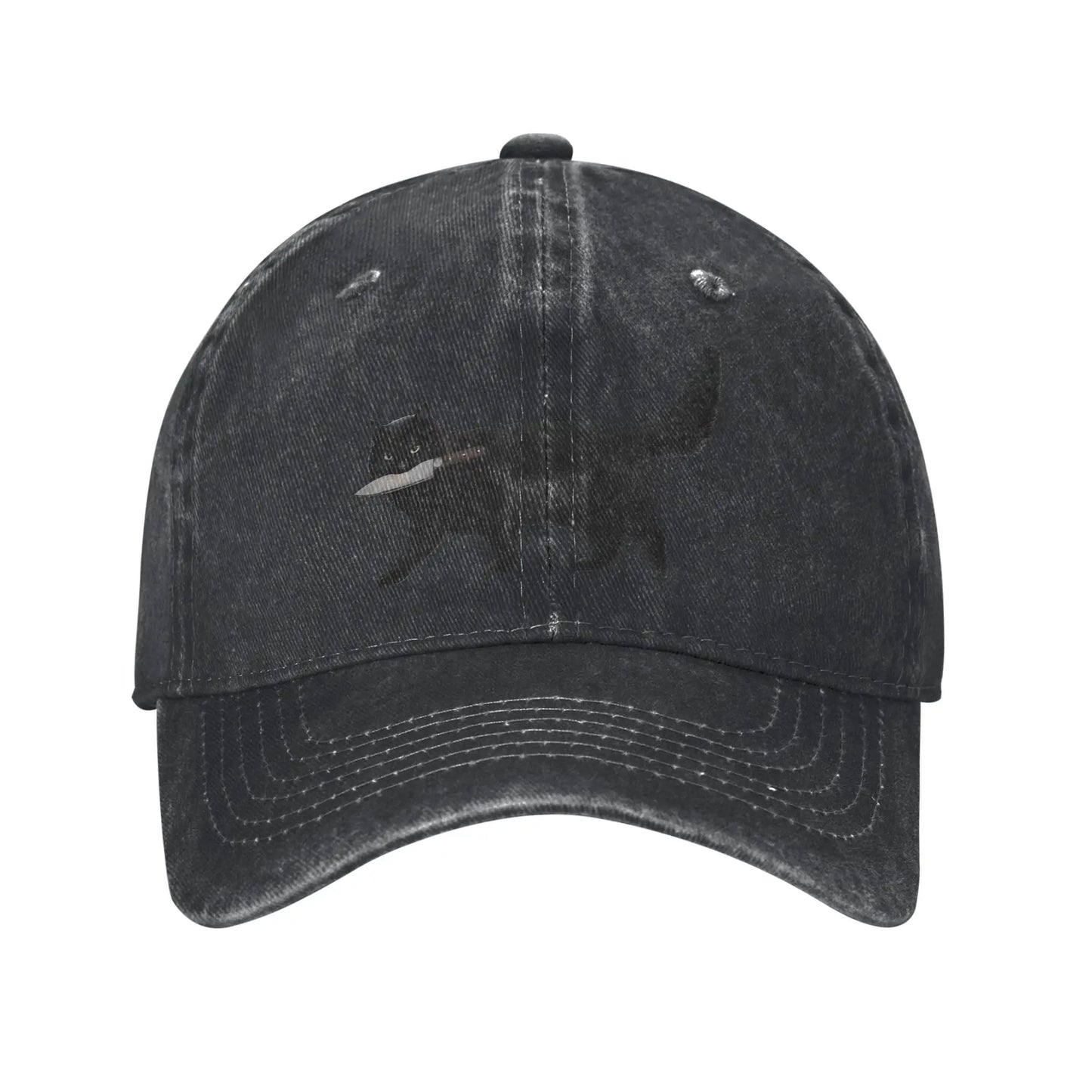 Washed Knife Cat Printed Summer Trucker Baseball Cap