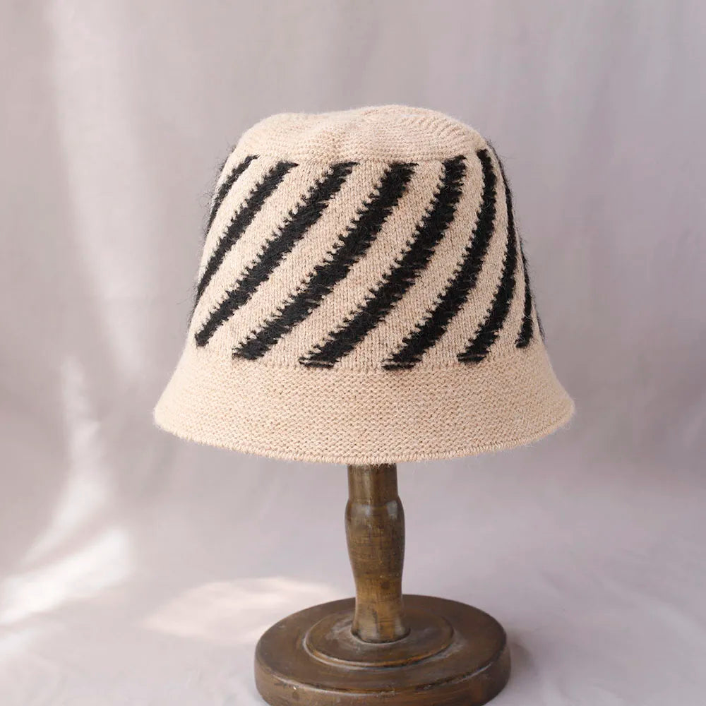 Women's Striped Wool Knitted Bucket Hat