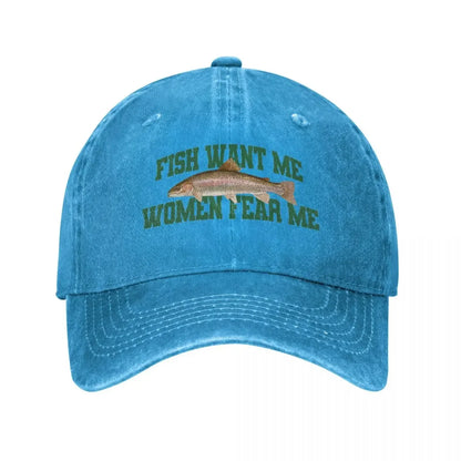 Fear Me Fish Denim Baseball Cap