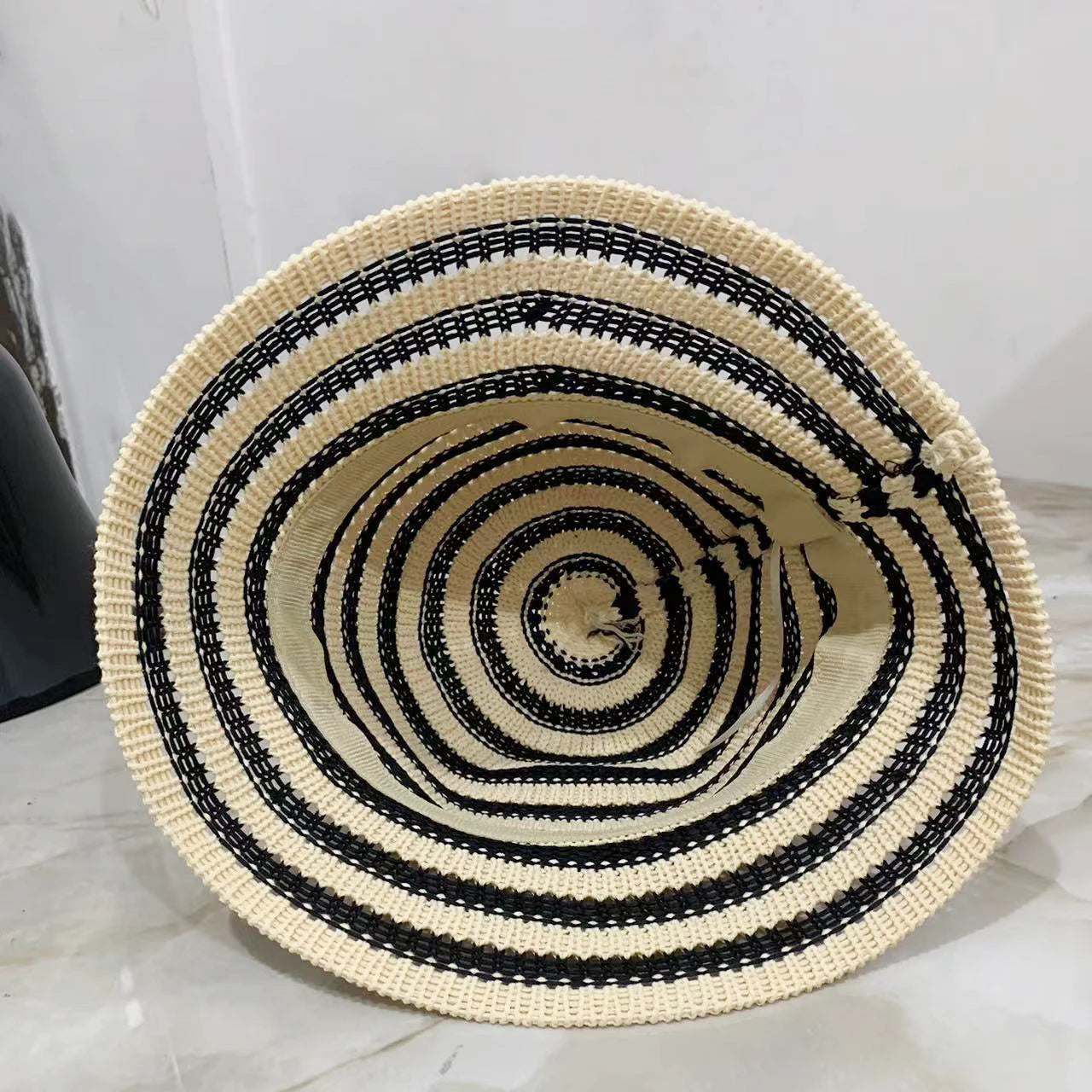 Striped Hollow Weave Breathable Summer Bucket Hat