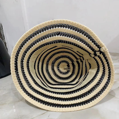 Striped Hollow Weave Breathable Summer Bucket Hat