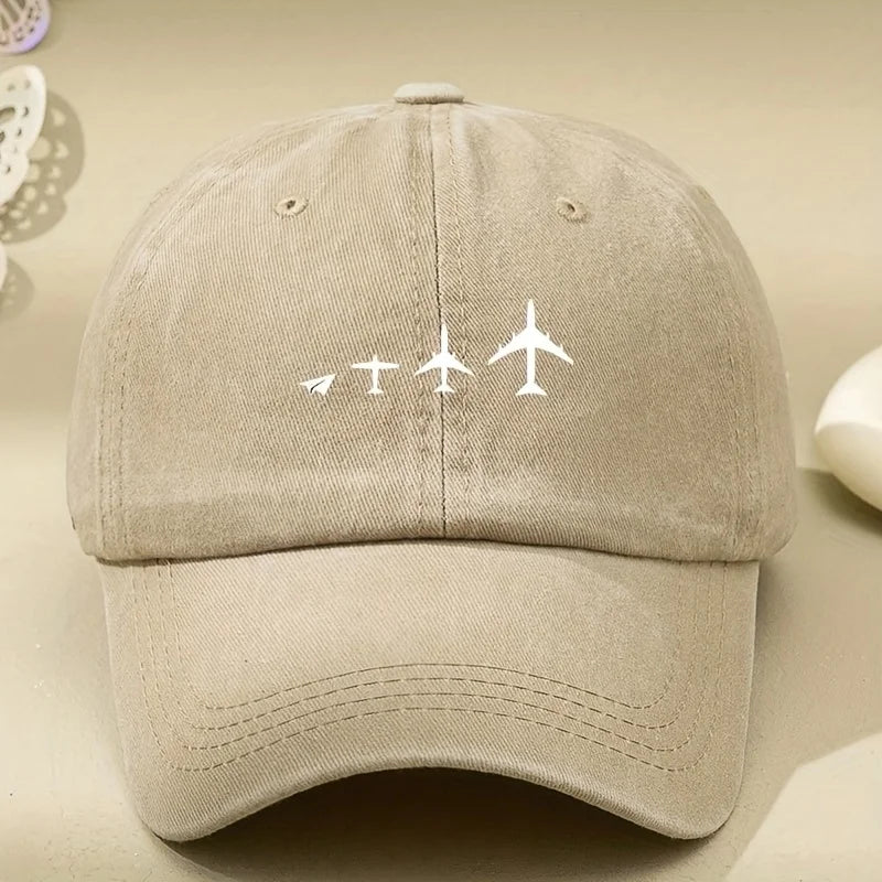 Retro Airplane Print Washed Baseball Cap