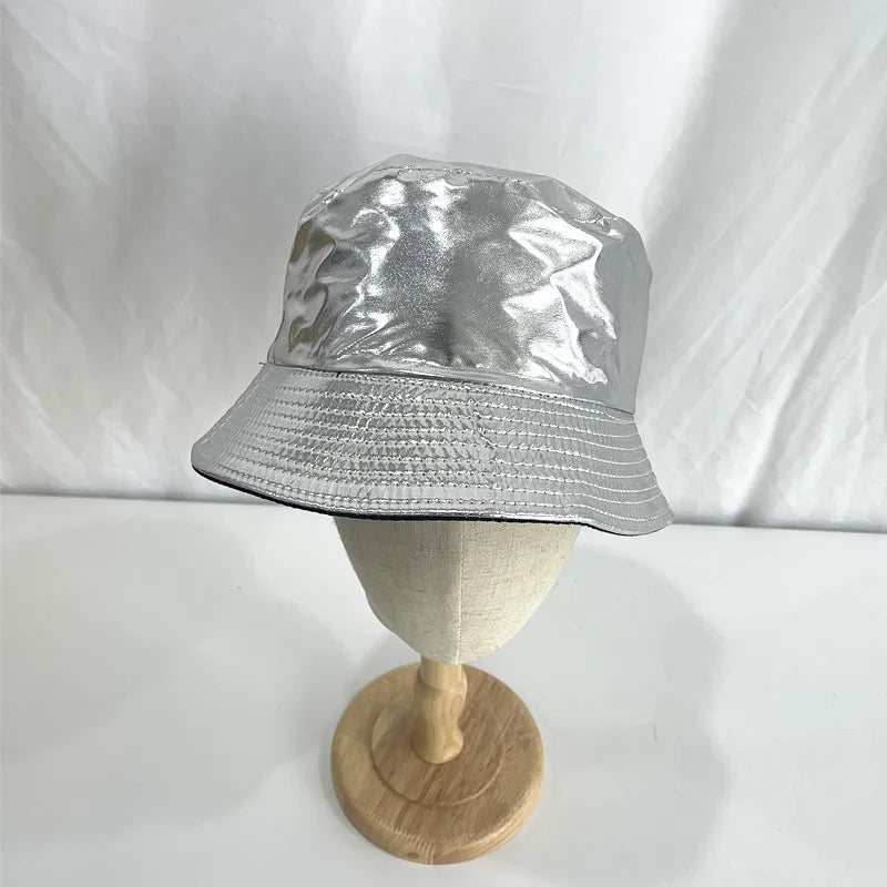 Laser Color Reversible Leather Bucket Hat Men Women