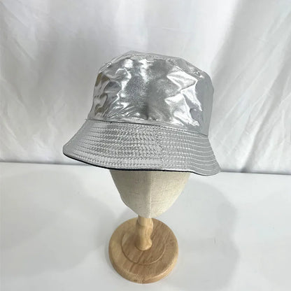 Laser Color Reversible Leather Bucket Hat Men Women