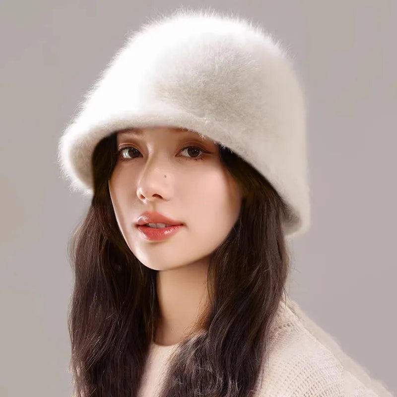 Rabbit Fur Knitted Winter Bucket Hat