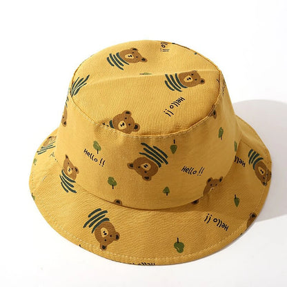 Cute Bear Print Wide Brim Baby Bucket Hat