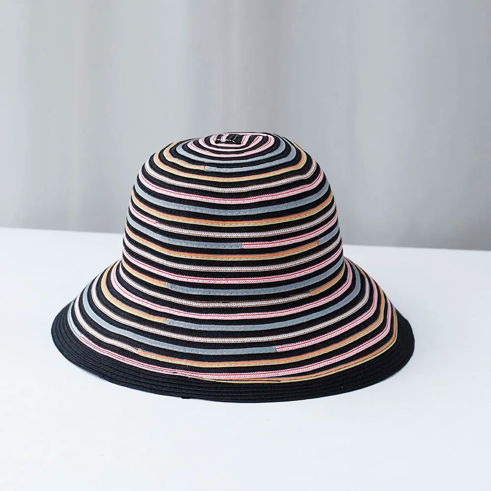 Rainbow Stripe Woven Summer Bucket Hat
