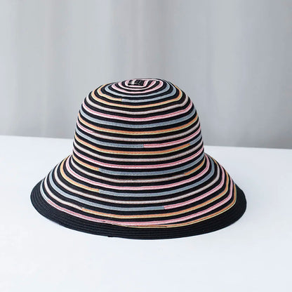 Rainbow Stripe Woven Summer Bucket Hat