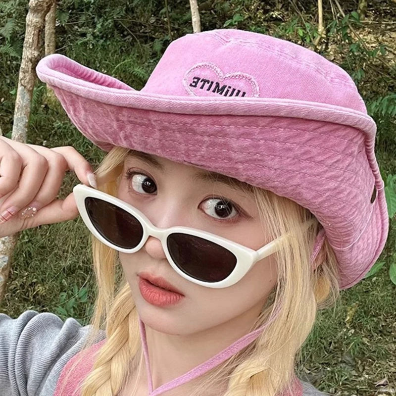 Japanese Retro Washed Pink Love Bucket Hat