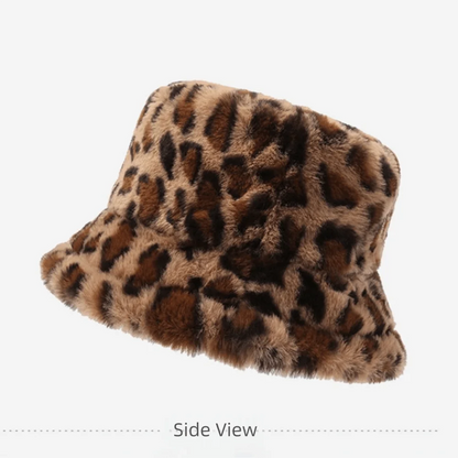 Leopard Print Soft Thickened Winter Bucket Hat for Women