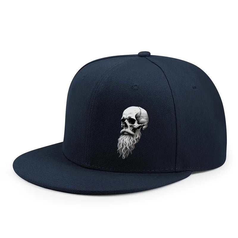 Bearded Skull Graphic Flat Brim Snapback Cap