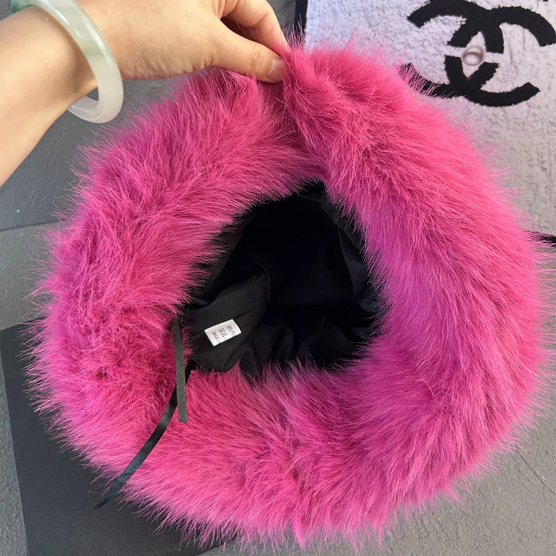 Fluffy Faux Fox Fur Winter Bucket Hat