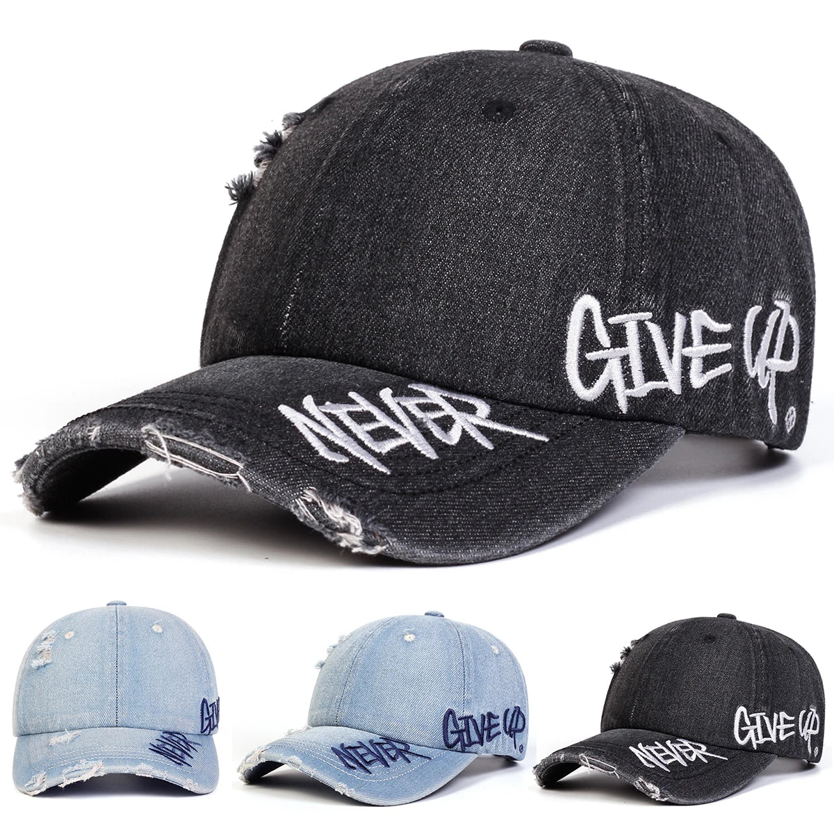 Unisex NEVER GIVE UP Embroidered Baseball Cap