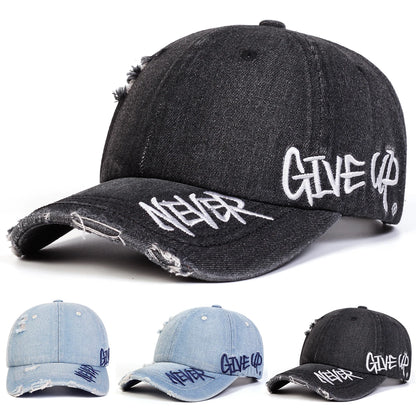Unisex NEVER GIVE UP Embroidered Baseball Cap