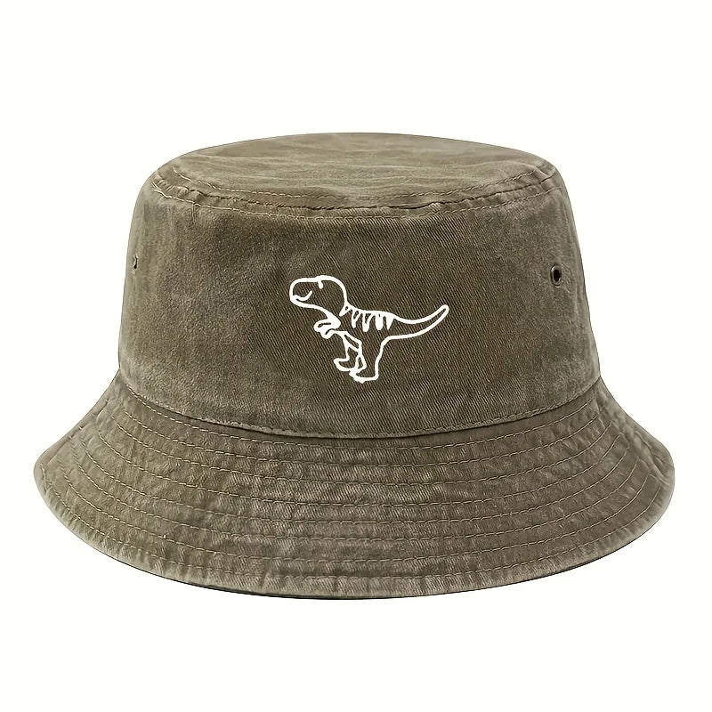 Retro Washed Dinosaur Print Fisherman Hat