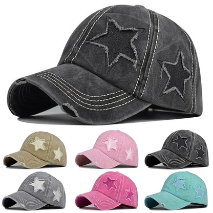 Retro Y2K Star Washed Denim Hole Star Baseball Cap