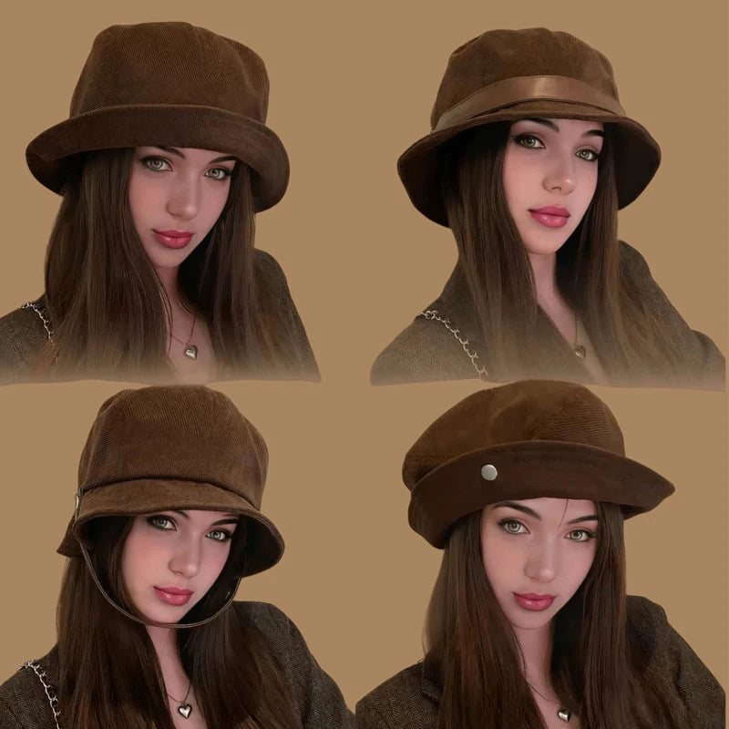 Solid Color Retro Corduroy Bucket Hat