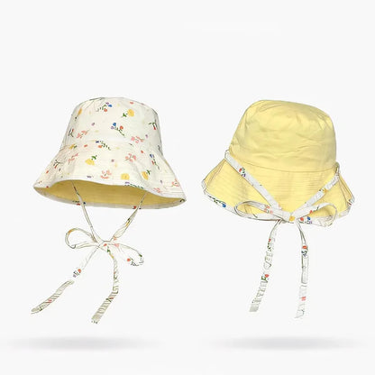 Floral Print Lace Up Cotton Summer Bucket Hat