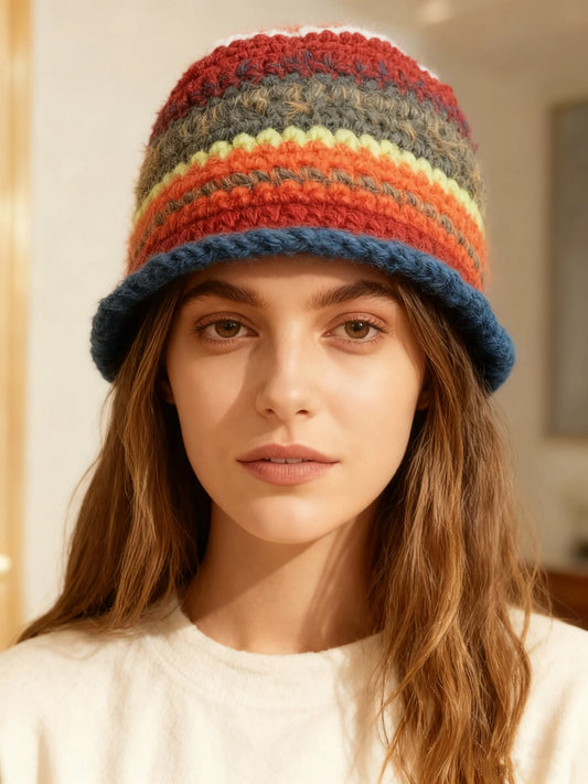 Vintage Multi-Color Crochet Bohemian Bucket Hat
